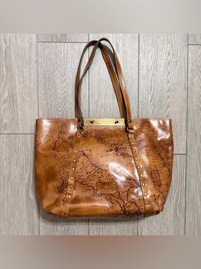 PATRICIA NASH BENVENUTO ITALY MAP BROWN LEATHER XLARGE TOTE BAG
